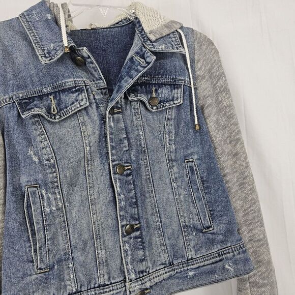 Free People Denim and Knit Hoodie Jacket Size Small - Picture 6 of 9